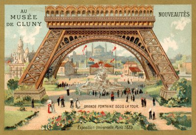 Stor fontän under Eiffeltornet, Exposition Universelle, Paris av French School