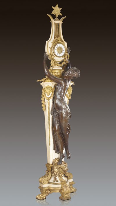 Grande Horloge, en viktig och monumental piedestalklocka, designad av Frederic Piat och utförd av Maison Millet, Paris, ca 1890 (ormolupatinerad brons och carraramarmor) (se även 362833) av French School