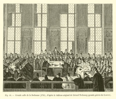 Stora salen i Sorbonne, 1732; efter originalmålningen av Gerard Terbourg, Louvrens storslagna galleri av French School