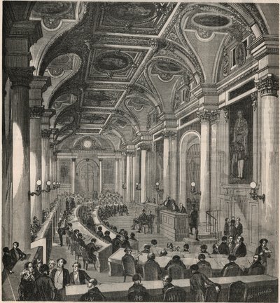 Stort mötesrum vid statsrådet i Paris - Gravyr i "Tableau-de-Paris" av Edmond Texier 1852 av French School