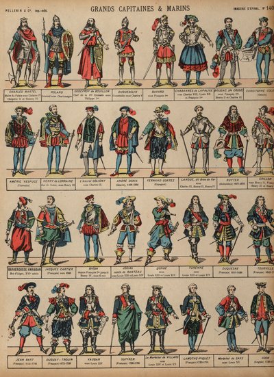 Stora militärfigurer (färgad gravyr) av French School