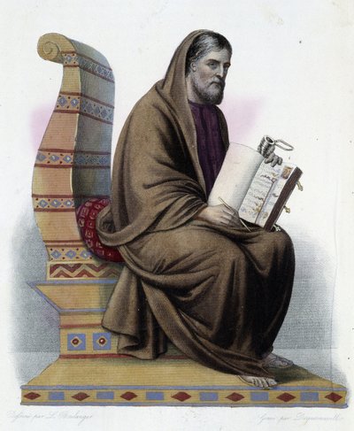 Gregoire de Tours (538-594) biskop av Tours och historiker av kyrkan- i "" Le Plutarque francais"", av Mennechet, Paris av French School