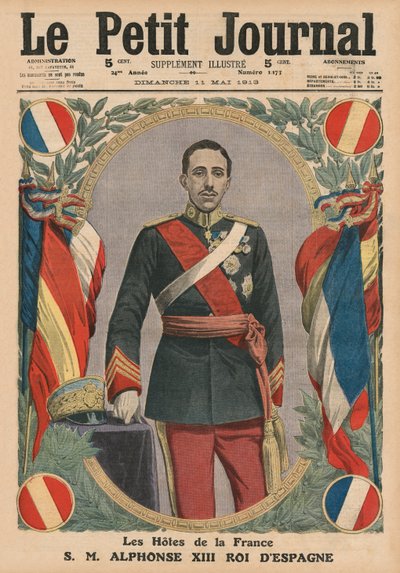 Gäster i Frankrike, H. M. Alfonso XIII, kung av Spanien, framsidans illustration från 