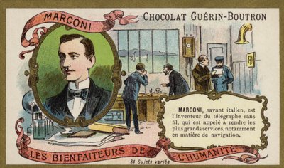 Guglielmo Marconi, italiensk uppfinnare och radiopionjär (chromolitho) av French School