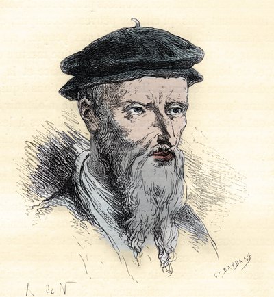 Guillaume Farel - William Farel - 1489-1565 - gravyr från "" Frankrikes historia berättad för mina barnbarn"" - av Francois Guizot - 1872-1876 av French School