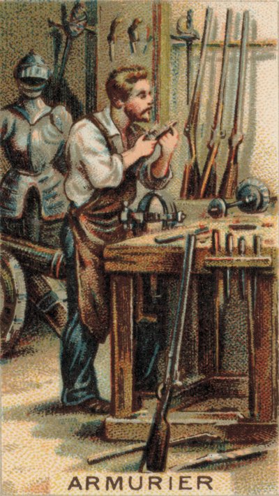 Vapensmed i arbete i sin verkstad (chromolitho) av French School