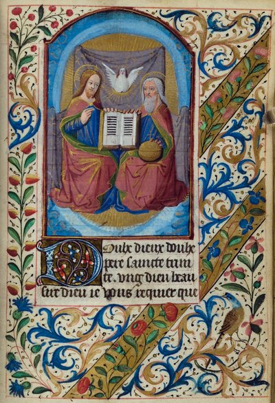 H/L-3-3 fol. 153r Holy Trinity, från Book of Hours, Use of Paris, mitten av 1400-talet av French School