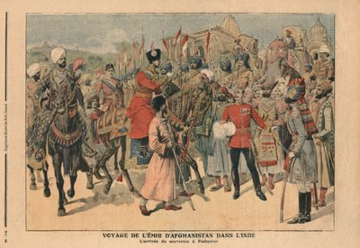 Habibullah Kahn (1872-1919) Emir av Afghanistan anländer till Peshawar, Indien, illustration från 