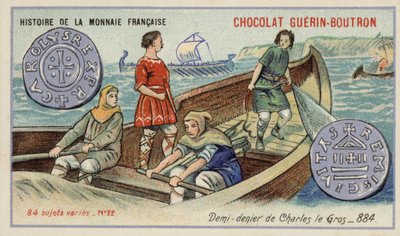 Halv förnekare av Karl den tjocke, 884 (chromolitho) av French School