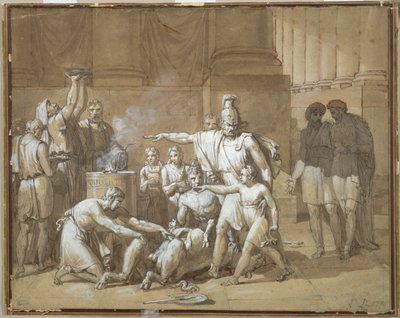Hannibal svär evig fiendskap mot Rom, ca 1808 (penna  bläck med lavering över grafit) av French School