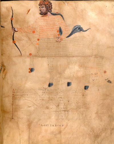 Harley 647, f.3v Illustration av konstellationen Skytten, från 