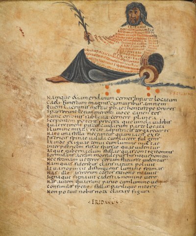 Harley 647, fol.10v Illustration av stjärnbilden Eridanus, och text, c.820-40 (vellum) av French School