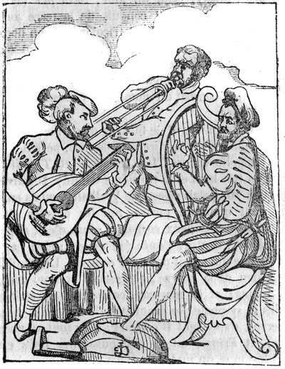 Harpa och lutspelare (Cythara och Testudo) på 1500-talet. I "" Den pittoreska butiken"" 1836 av French School