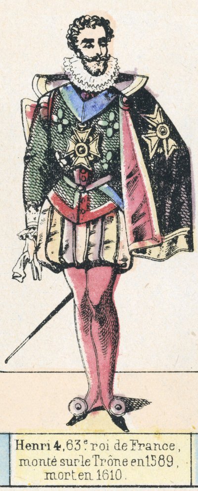 Henri 4, 63:e kung av Frankrike, besteg tronen 1589, dog 1610 (färgad gravyr) av French School