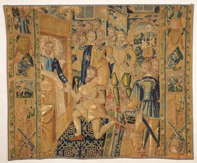 Henri III (1551-89) de Valois ger maktbeteckningarna till Henri III (1553-1610) de Bourbon av French School