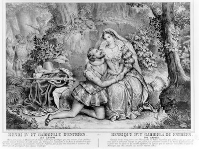 Henri IV (1553-1610), kung av Frankrike och Gabrielle dEstrees (1573-99) av French School