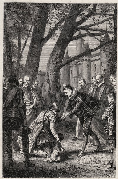 Henry III och Henry av Navarra framtida Henry IV möts på Plessis-les-Tours den 30 april av French School