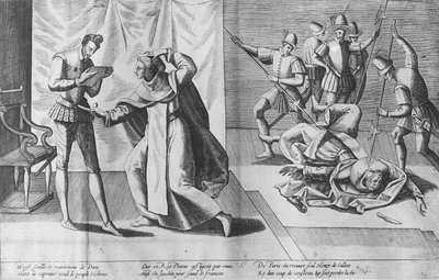 Henrik III av Frankrike mördad av Jacques Clement den 1 augusti 1589 av French School