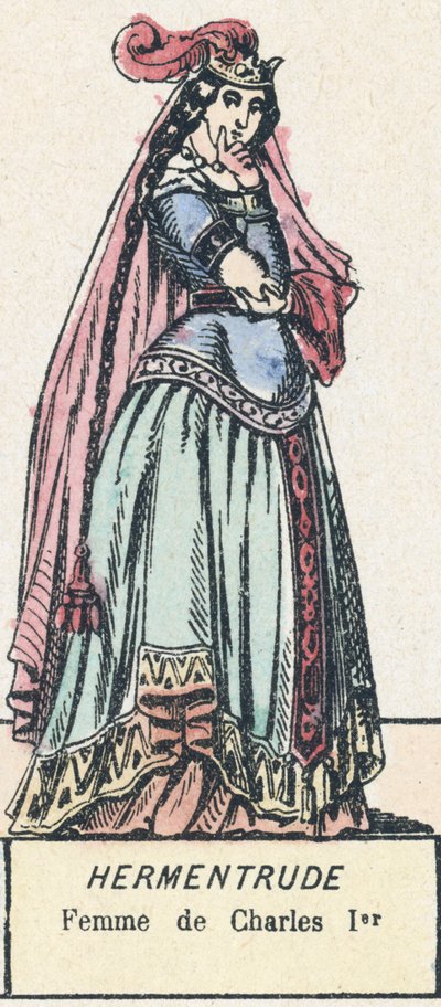 Hermentrude, Karl I:s hustru (färgad gravyr) av French School