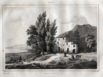 Eremitaget av Mount Vesuvius - ERMITAGE DU VESUVE NAPLES ITALIEN - Vesuvio Gravyr från "" Pittoreska Italien" - Historisk och beskrivande målning av Italien" av M. de Norvins, Ch. Nodier 1834-1836. av French School