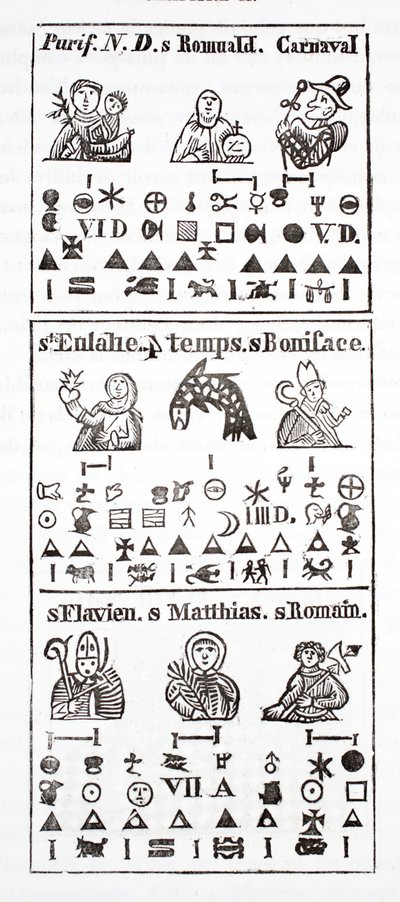 Hieroglyfer i en almanacka av French School