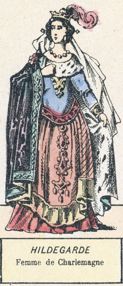 Hildegard, Karl den Stores hustru (färgad gravyr) av French School