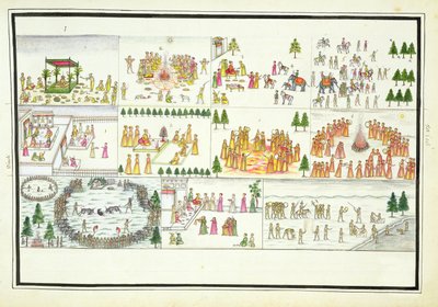 Hindufestivaler inklusive Dasehra, Diwali och Holi från The Gentil Album, publicerad 1774 av French School