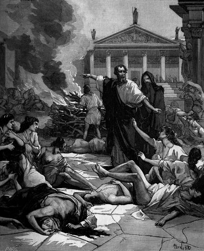 Hippokrates (på grekiska Hippokrates) Den grekiska läkaren (460 till 380 f.Kr.) anländer till Athens decima pesten genom att tända stora eldar. av French School