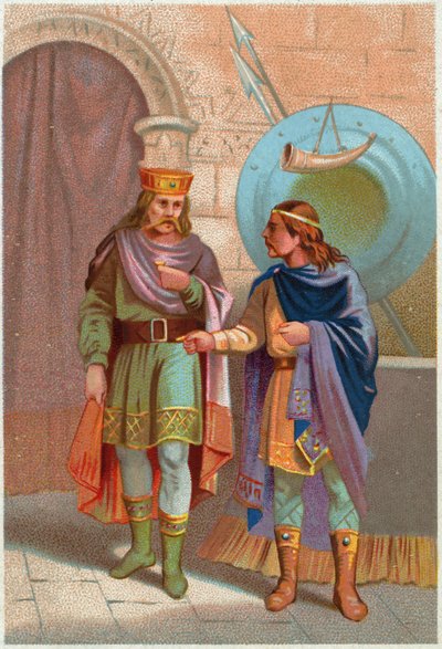 Historia. Frankrike. Childerik I, merovingerkung, utvisad av frankerna. Imagery, Frankrike, ca 1900 (tryck) av French School