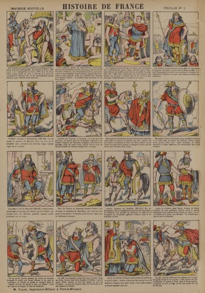 Frankrikes historia från gallernas tid till Clovis regeringstid (färglitografi) av French School
