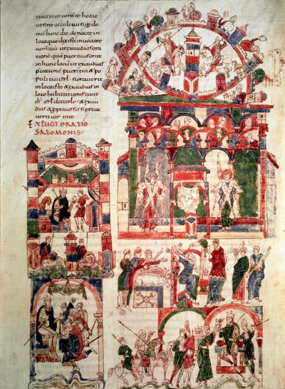 Historia om kung Salomos liv Page i Bibeln från Noailles (eller Bibeln från Sant Pere de Roda eller Saint Pierre de Rodas) 10- eller 1100-talets Paris, B.N. av French School