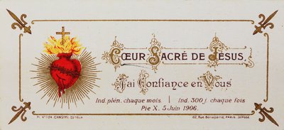 Heligt kort, tillägnat det heliga hjärtat, 1906 (tryckt kort) av French School