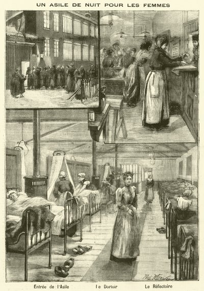Hemlösa härbärge för kvinnor i Paris (gravyr) av French School