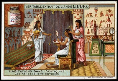 Bostäder i antiken: Egyptiskt badrum - Liebig-reklamdekal av French School