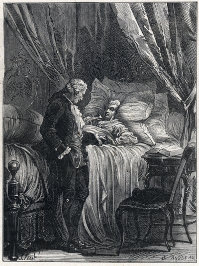 Honore Gabriel (Honore-Gabriel) Riqueti, greve av Mirabeau (1749-1791) på sin dödsbädd med sin läkare, Georges Cabanis (1757-1808) i av French School