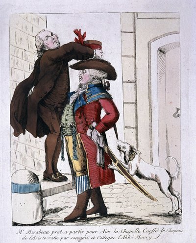 Honore Gabriel (Honore-Gabriel) Riqueti, greve av Mirabeau (1749-1791) bär aristokratins hatt av Abbé Maury förbereder sig för att åka till Aachen, sent 1700-tal av French School
