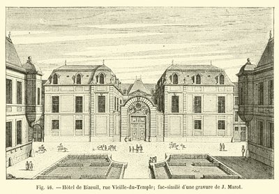 Hotel de Bizeuil, rue Vieille-du-Temple; faksimil av en gravyr av J Marot av French School