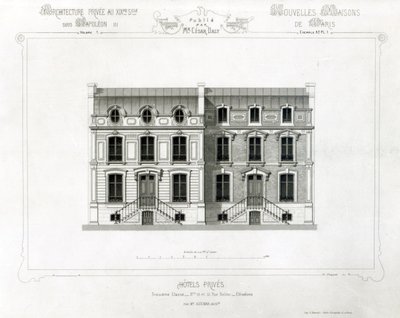 Privata hotell, 10 och 12 Rue Balzac, Paris, från Architecture Privee au C19th, av French School