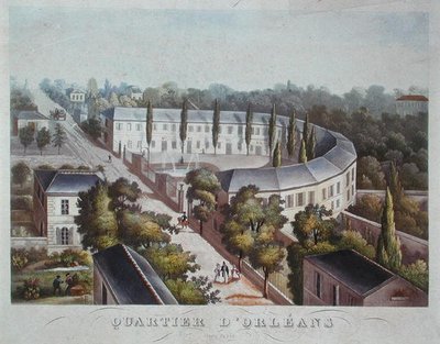 Bostadsprojekt (avslutat) i Quartier Orleans, rue Halle, c.1840-50 (färg litho) av French School