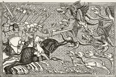 Hur Alexander bekämpade drakarna och en djurart som heter Scorpion, från "Science and Literature in the Middle Ages" av Paul Lacroix (1806-84) publicerad i London 1878 av French School