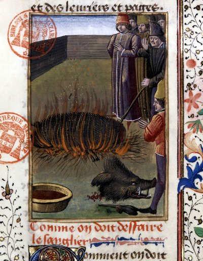 Hur man fäller en galt - i "" Hunting Book of Gaston Phoebus, Count of Foix, Lord of Bearn"" av French School