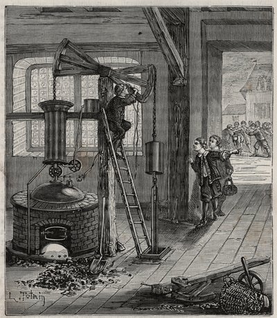 Humphrey Potter, ansvarig för att öppna och stänga ventilerna på Thomas Newcomens maskin, fick den att fungera utan hjälp genom att korrekt placera rep och butees för att öppna och stänga ventilerna av French School