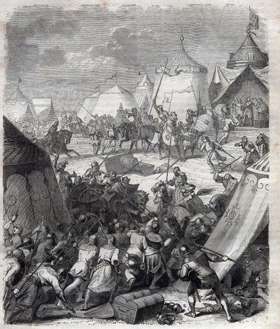 Hundraåriga kriget: Slaget vid Poitiers (1356). Gravyr i "" Påvarnas historia (...) Drottningkungens och kejsarnas brott genom århundradena" av Maurice Lachatre av French School