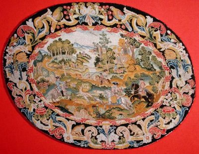 Jaktscen, ca 1710-35 (broderi på duk) av French School