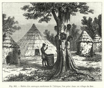 Hyddor av de moderna vildarna i Afrika (gravyr) av French School