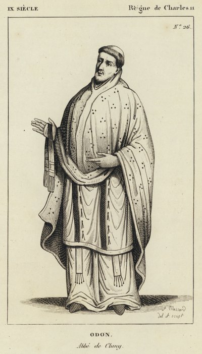 IX-talet, Karl II:s regeringstid, Odon, Abbe de Cluny (gravyr) av French School