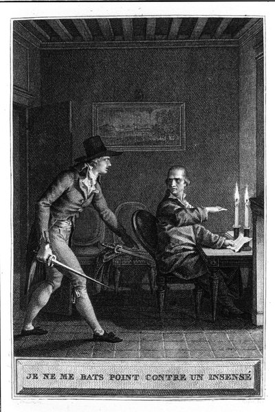 Jag slåss inte som en insense Illustration av "Julie eller La Nouvelle Heloise" av Jean Jacques Rousseau (1712-1788) 1780 av French School