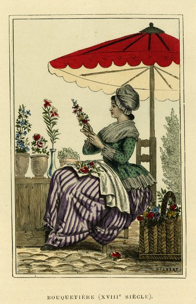 Dräkt av stenbock från 1700-talet. Färggravyr, i "France et les francais a travers les centuries" av Augustin Challamel, F.Roy editor, Paris 1882. Selva-samlingen. av French School