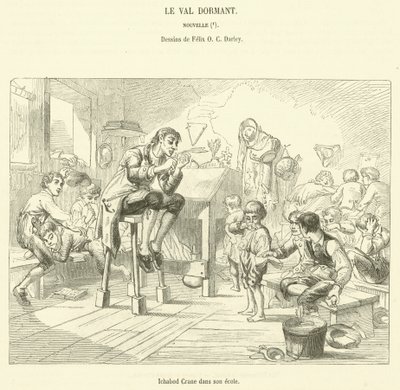 Ichabod Crane i sin skola (gravyr) av French School