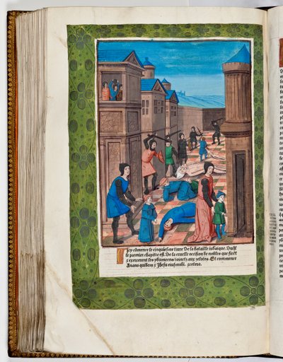 Iduméer gör uppror mot Rom genom att slakta översteprästerna Ananus och Jesus, 68 AD (handfärgat tryck) av French School
